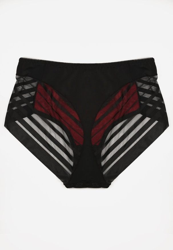Renee - Czarno-Czerwone Siateczkowe Majtki Figi High Waist z Koronkowymi Zdobieniami Heylih. Stan: podwyższony. Kolekcja: plus size. Kolor: czarny. Materiał: koronka. Wzór: aplikacja