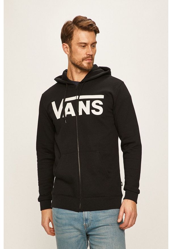 Vans - Bluza. Okazja: na co dzień. Typ kołnierza: kaptur. Kolor: czarny. Materiał: dzianina. Wzór: nadruk. Styl: casual