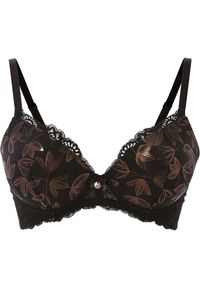 bonprix - Biustonosz z usztywnianymi miseczkami na fiszbinach, z efektownym połyskiem. Kolor: czarny. Wzór: nadruk #1