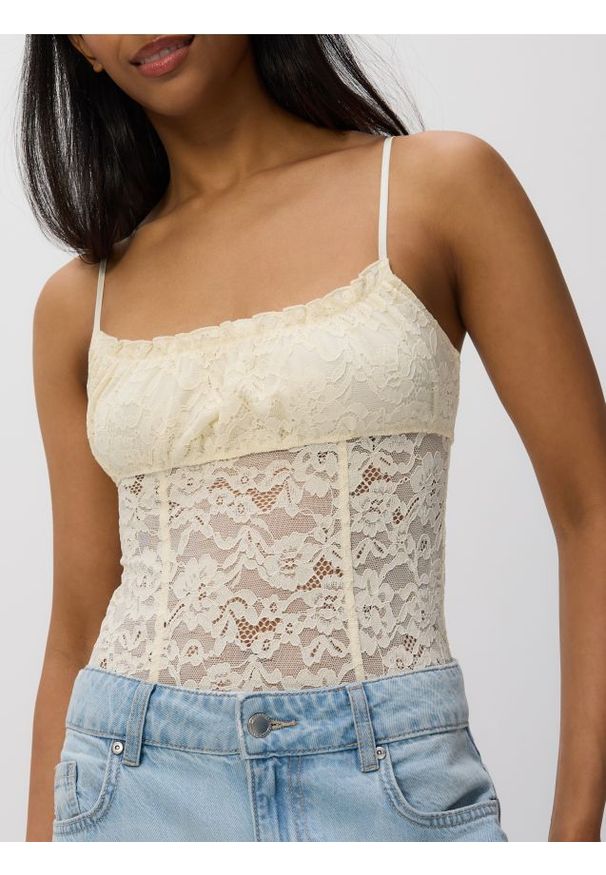 Reserved - Koronkowe body - złamana biel. Materiał: koronka. Wzór: koronka