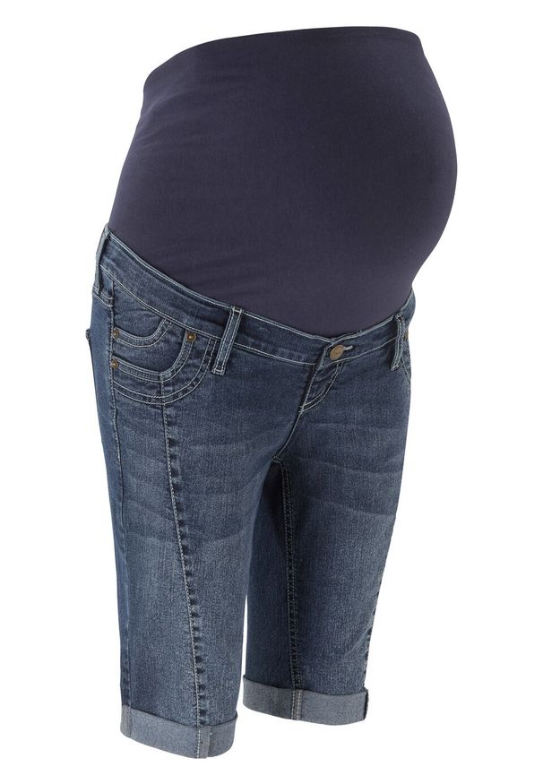 Bermudy dżinsowe ciążowe bonprix ciemny denim. Kolekcja: moda ciążowa. Kolor: czarny