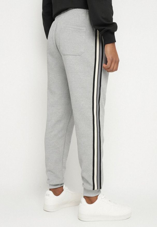 Born2be - Szare Spodnie Dresowe Typu Jogger z Lampasami Wileldi. Okazja: na co dzień. Kolor: szary. Materiał: dresówka. Styl: klasyczny, elegancki, casual