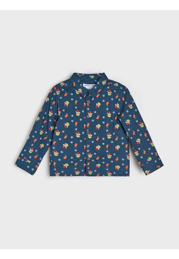 Sinsay - Bawełniana koszula z motywem świątecznym Grinch - granatowy. Kolor: niebieski. Materiał: bawełna. Styl: wizytowy
