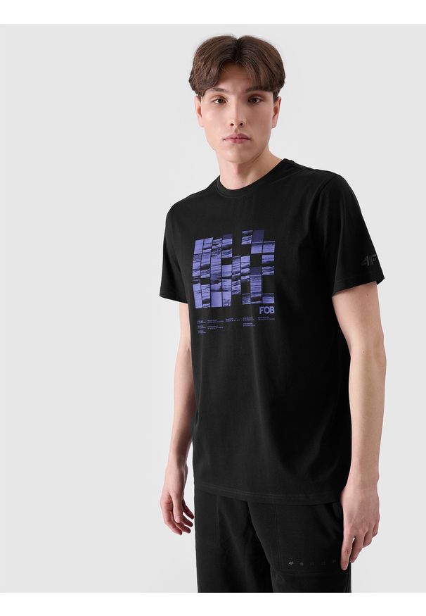 4f - 4F T-shirt regular z nadrukiem męski - czarny M. Okazja: na co dzień. Kolor: czarny. Materiał: dzianina, bawełna, jersey. Długość rękawa: krótki rękaw. Długość: krótkie. Wzór: nadruk. Styl: klasyczny, sportowy, casual