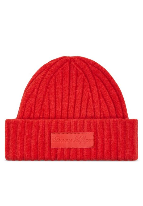 TOMMY HILFIGER - Tommy Hilfiger Czapka Tommy Twist Beanie AW0AW15325 Pomarańczowy. Kolor: pomarańczowy. Materiał: syntetyk