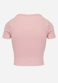 Born2be - Różowy Gładki T-shirt o Krótszym Kroju Errora. Okazja: na co dzień. Kolor: różowy. Materiał: materiał, jeans. Długość: krótkie. Wzór: gładki. Styl: casual #8