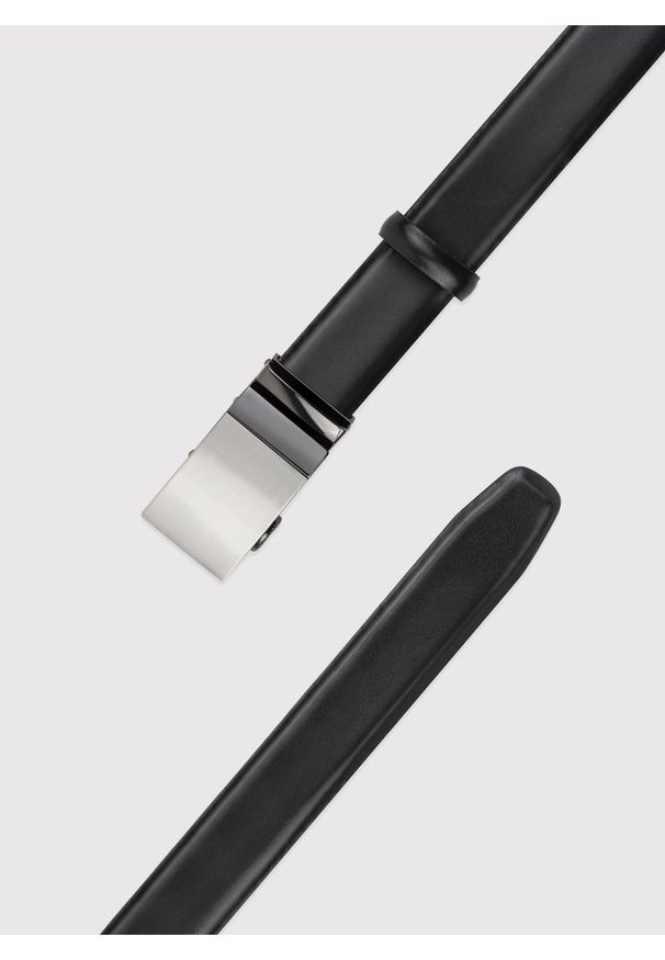 Pako Lorente - PAKO LORENTE - Czarny pasek męski z automatyczną klamrą. Kolor: brązowy, czarny. Materiał: skóra. Styl: elegancki