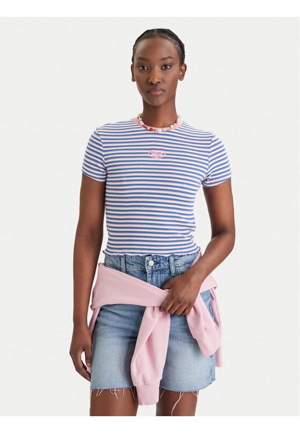 Roxy T-Shirt Bright Lights ERJKT04395 Niebieski Slim Fit. Kolor: niebieski. Materiał: syntetyk