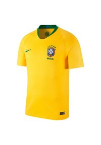 Nike - Koszulka krótki rękaw do piłki nożnej Brazylia dla dzieci. Kolor: żółty. Materiał: materiał. Długość rękawa: krótki rękaw. Technologia: Dri-Fit (Nike). Długość: krótkie