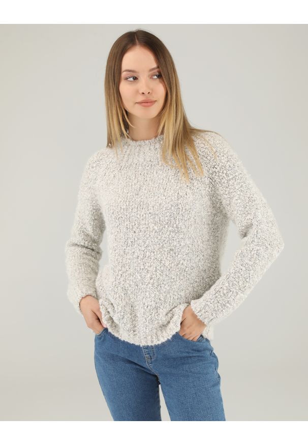 Unisono - BEŻOWY SWETER BOUCLE 29-885 CAMICIOLA. Kolor: beżowy. Materiał: wełna, poliester, akryl, wiskoza