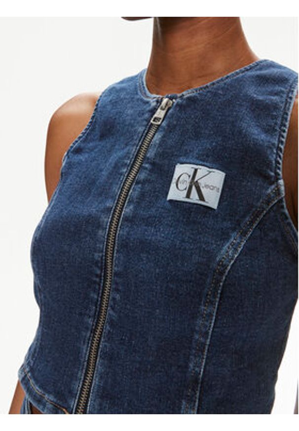 Calvin Klein Jeans Top J20J222799 Niebieski Slim Fit. Kolor: niebieski. Materiał: bawełna