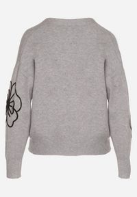 Born2be - Szary Kardigan na Guziki w Haftowane Kwiaty Tustara. Okazja: na co dzień. Kolor: szary. Materiał: jeans. Wzór: kwiaty, haft. Styl: casual #6
