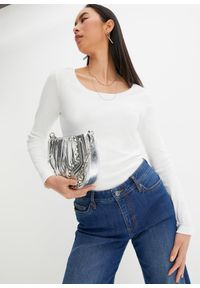 bonprix - Bluzka z długim rękawem z czystej bawełny organicznej. Kolor: biały. Materiał: bawełna. Długość rękawa: długi rękaw. Długość: długie. Wzór: prążki #1