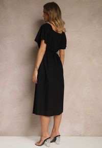 Renee - Czarna Bawełniana Sukienka z Wiązaniem i Guzikami Kolarissa. Okazja: na co dzień. Kolor: czarny. Materiał: bawełna. Typ sukienki: proste, koszulowe. Styl: elegancki, casual #5