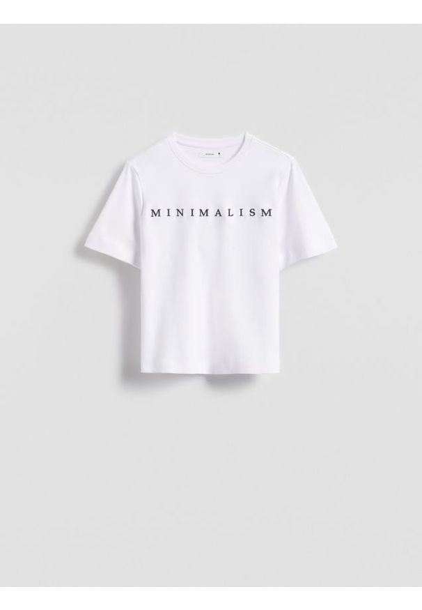 Reserved - T-shirt z haftowanym napisem - biały. Kolor: biały. Materiał: bawełna. Wzór: napisy, haft