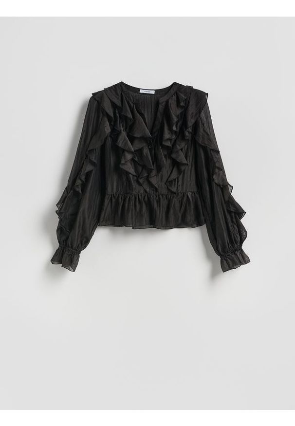 Reserved - Bluzka z lyocellem - czarny. Kolor: czarny. Materiał: tkanina