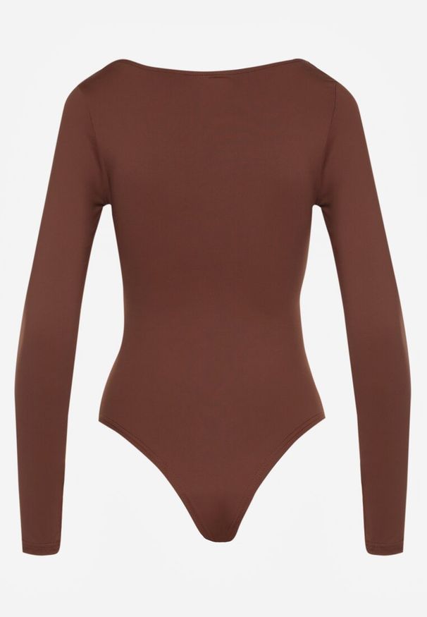 Renee - Brązowe Body z Metaliczną Ozdobą Aferriva. Okazja: na co dzień. Kolor: brązowy. Długość: długie. Wzór: aplikacja. Styl: casual, elegancki
