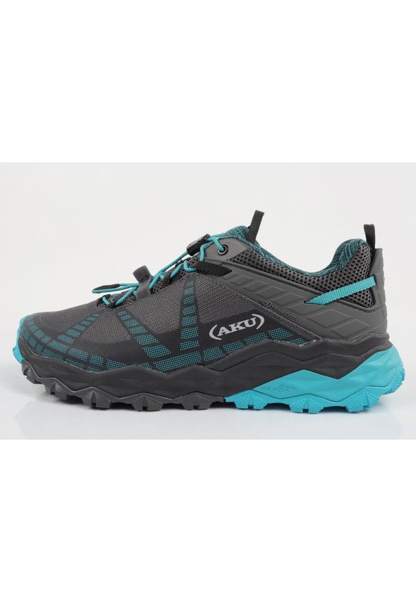 Buty sportowe trekkingowe damskie Aku Flyrock Gore-tex wytrzymałe. Kolor: wielokolorowy, niebieski, szary. Materiał: materiał. Szerokość cholewki: normalna. Styl: sportowy