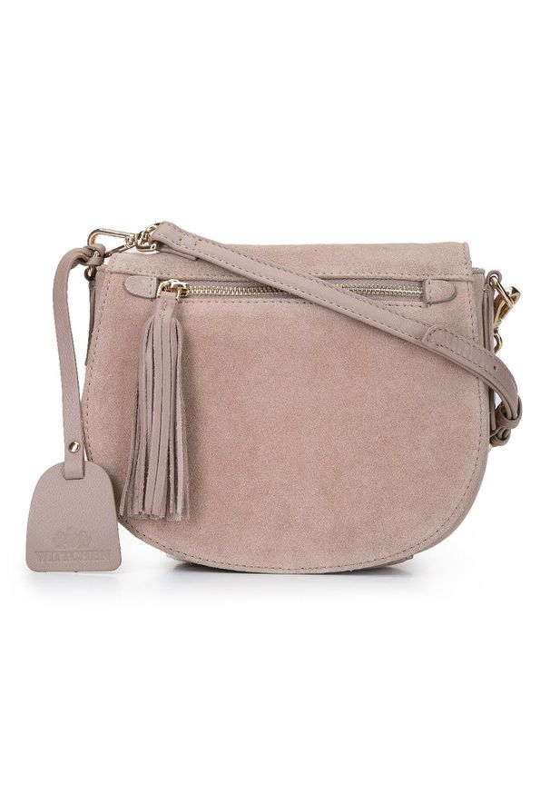 Wittchen - Damska listonoszka saddle bag z zamszu. Kolor: beżowy. Wzór: haft. Dodatki: z haftem. Materiał: zamszowe, skórzane. Styl: elegancki