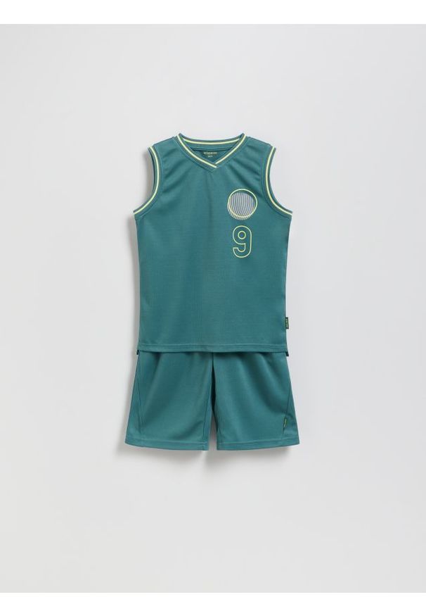 Reserved - Sportowy komplet z nadrukiem - zielony. Kolor: zielony. Materiał: dzianina. Wzór: nadruk. Styl: sportowy