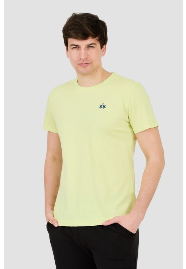 La Martina - LA MARTINA Żółty męski t-shirt z małym logo, Rozmiar M. Kolor: żółty