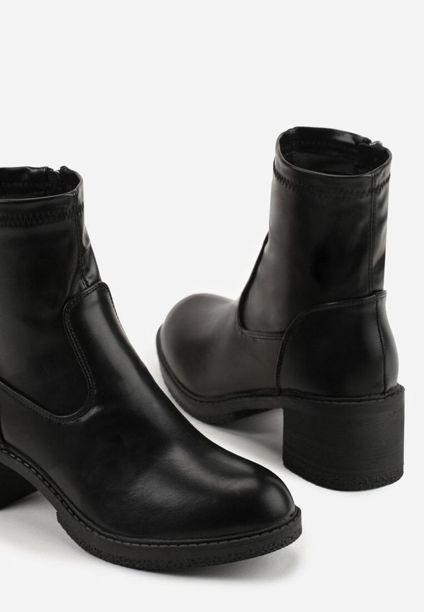 Born2be - Czarne Przylegające Botki Vices do Kostki na Klockowym Obcasie Alevitta. Okazja: na spotkanie biznesowe, do pracy, na co dzień. Kolor: czarny. Materiał: jeans. Obcas: na obcasie. Styl: elegancki, biznesowy, casual. Wysokość obcasa: średni
