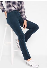 bonprix - Spodnie sztruksowe. Stan: obniżony. Kolor: niebieski. Materiał: sztruks #1
