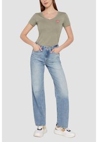 Guess - GUESS Zielony damski t-shirt Mini Triangle, Rozmiar XS. Kolor: zielony #1