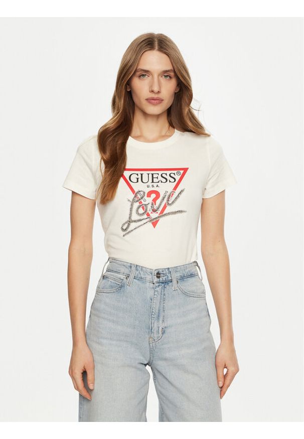 Guess T-Shirt W5RI10 I3Z14 Écru Regular Fit. Materiał: bawełna