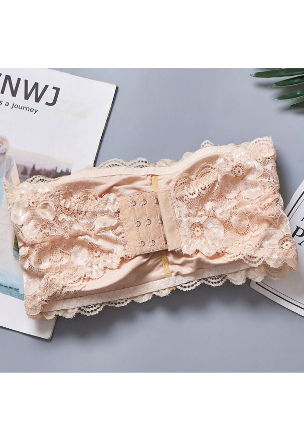 Intica - Top koronkowy bez ramiączek niewidoczny pod odzieżą Filoftia. Kolor: beżowy. Materiał: koronka. Wzór: koronka