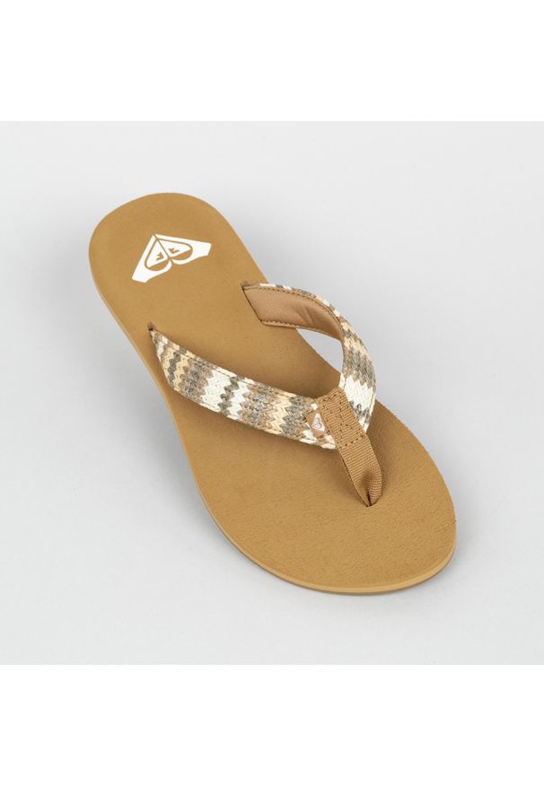 Japonki damskie Roxy Porto Raffia. Okazja: na plażę. Kolor: beżowy. Materiał: bawełna, syntetyk, kauczuk, poliester. Styl: sportowy