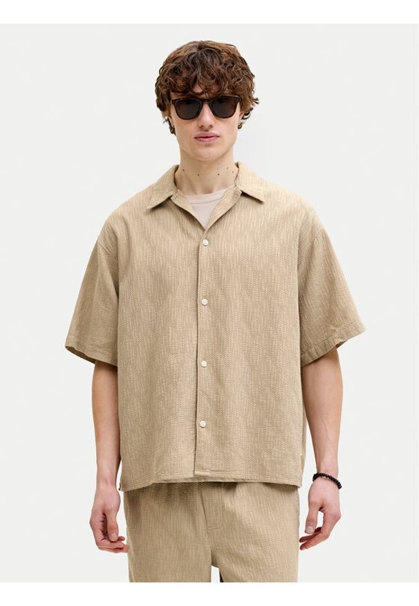 Jack & Jones Koszula Montauk 12293555 Beżowy Regular Fit. Kolor: beżowy. Materiał: bawełna