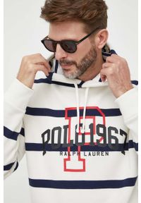 Polo Ralph Lauren bluza męska kolor biały z kapturem wzorzysta. Typ kołnierza: kaptur, polo. Kolor: biały. Materiał: dzianina. Wzór: nadruk #4
