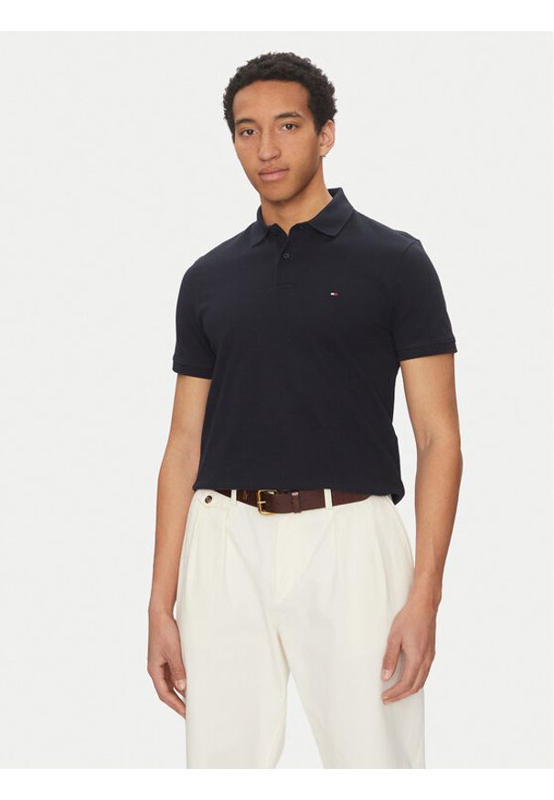 TOMMY HILFIGER - Tommy Hilfiger Polo Vertical MW0MW38951 Granatowy Regular Fit. Typ kołnierza: polo. Kolor: niebieski. Materiał: bawełna