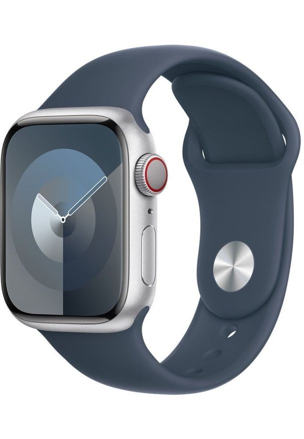 APPLE - Apple Watch Series 9 (GPS + Cellular) 45mm Silver Aluminum Case with Storm Blue Sport Band, M/L (MRMH3). Styl: sportowy