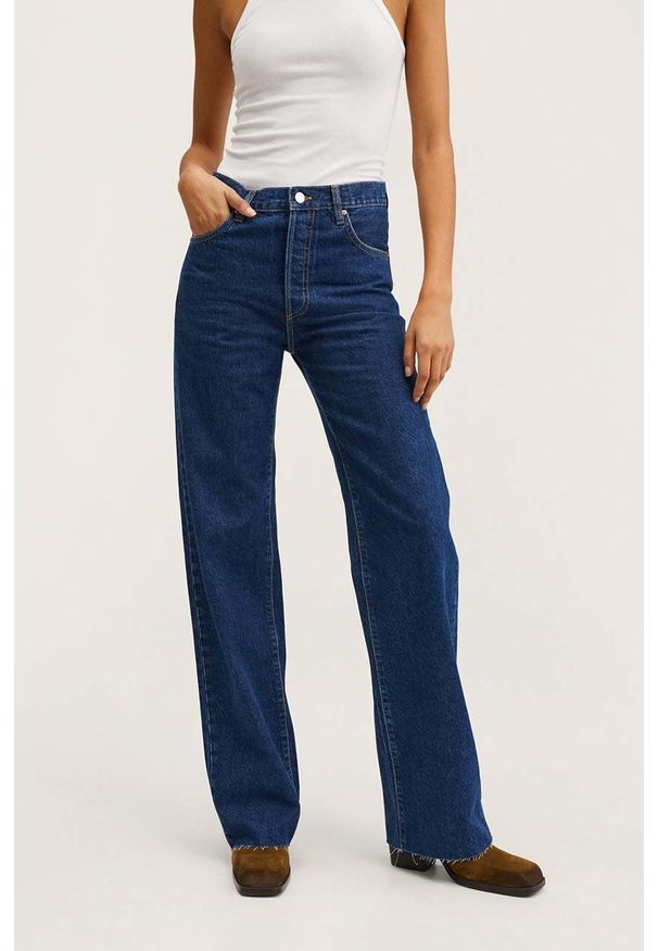 mango - Mango jeansy Nora damskie high waist. Stan: podwyższony. Kolor: turkusowy