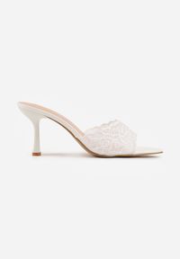 Born2be - Białe Siateczkowe Klapki na Szpilce z Koronką Sephaphine. Okazja: na co dzień. Kolor: biały. Materiał: koronka. Wzór: koronka. Obcas: na szpilce. Styl: casual, elegancki #4