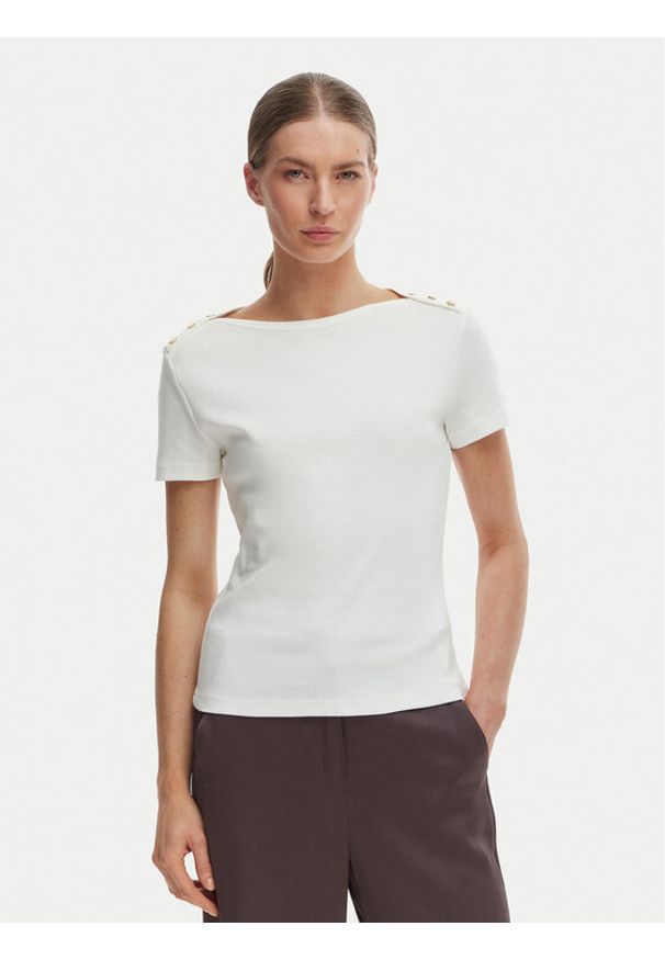 TOMMY HILFIGER - Tommy Hilfiger T-Shirt WW0WW49250 Écru Slim Fit. Kolor: kremowy. Materiał: bawełna