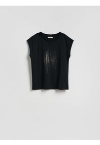 Reserved - Bluzka z nadrukiem - czarny. Kolor: czarny. Materiał: dzianina, bawełna. Wzór: nadruk #1