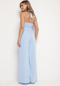 Born2be - Niebieski Koktajlowy Kombinezon Wiązany na Szyję z Paskiem Melafela. Okazja: na imprezę. Kolor: niebieski. Materiał: materiał. Styl: wizytowy #7