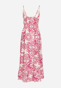 Born2be - Różowa Bawełniana Sukienka Rozkloszowana w Etniczny Wzór z Koronką Taliosha. Okazja: na co dzień. Typ kołnierza: dekolt w kształcie V. Kolor: różowy. Materiał: bawełna, koronka. Długość rękawa: na ramiączkach. Wzór: koronka. Styl: casual, elegancki #4