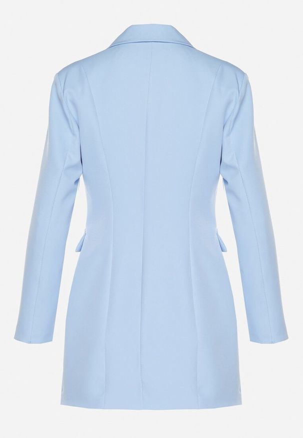 Born2be - Jasnoniebieska Kopertowa Sukienka z Imitacją Kieszeni Talriti. Kolor: niebieski. Typ sukienki: kopertowe. Styl: elegancki