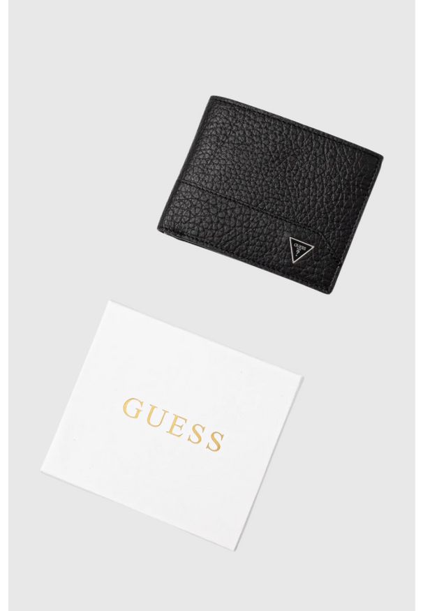 Guess - GUESS Czarny portfel męski Torino Bifold. Kolor: czarny. Materiał: skóra