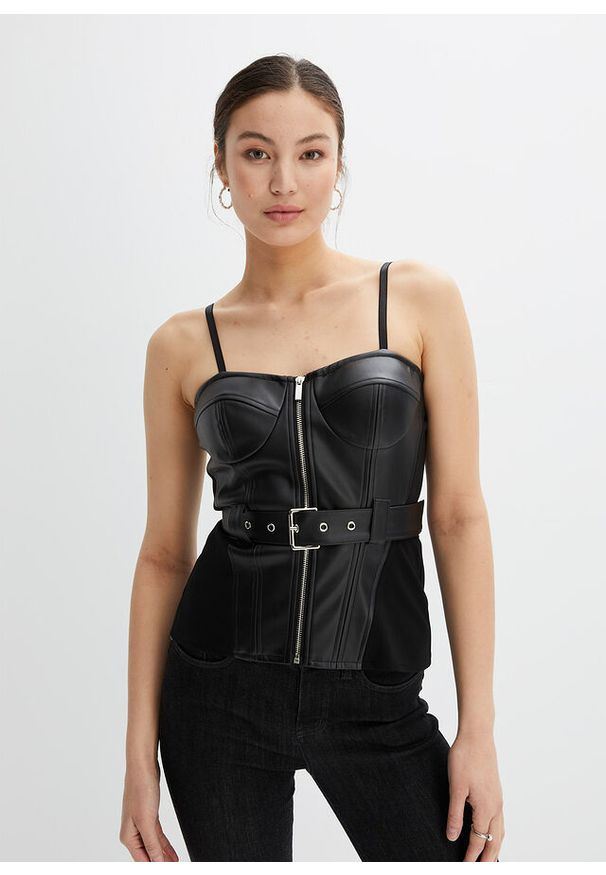 bonprix - Top bustier ze sztucznej skóry. Kolor: czarny. Materiał: skóra. Styl: elegancki