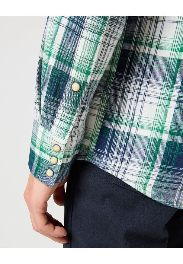 Wrangler - WRANGLER MĘSKA KOSZULA WESTERN SHIRT GREEN BLUE 112357242 W5B4017986