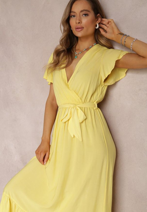 Renee - Żółta Sukienka Metia. Kolor: żółty. Materiał: materiał, tkanina. Wzór: geometria, gładki. Długość: maxi