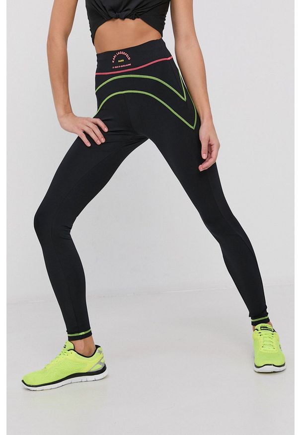 Karl Lagerfeld - Legginsy. Kolor: czarny. Materiał: dzianina. Wzór: nadruk
