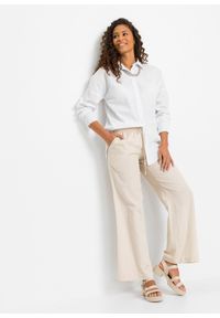 bonprix - Spodnie lniane palazzo. Kolor: beżowy. Materiał: len #2