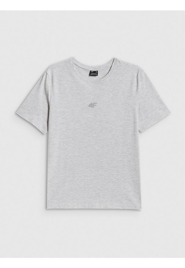4f - 4F T-shirt regular gładki damski - szary S. Okazja: na co dzień. Kolor: szary. Materiał: materiał. Wzór: gładki. Styl: casual, sportowy