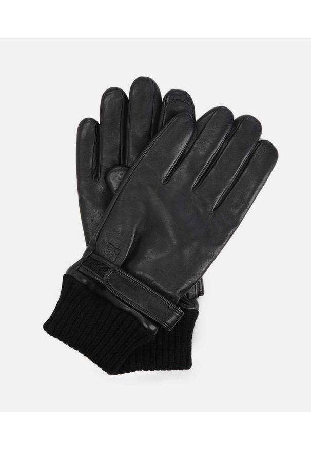 Kazar - Czarne rękawiczki męskie. Kolor: czarny. Materiał: tkanina, skóra, materiał
